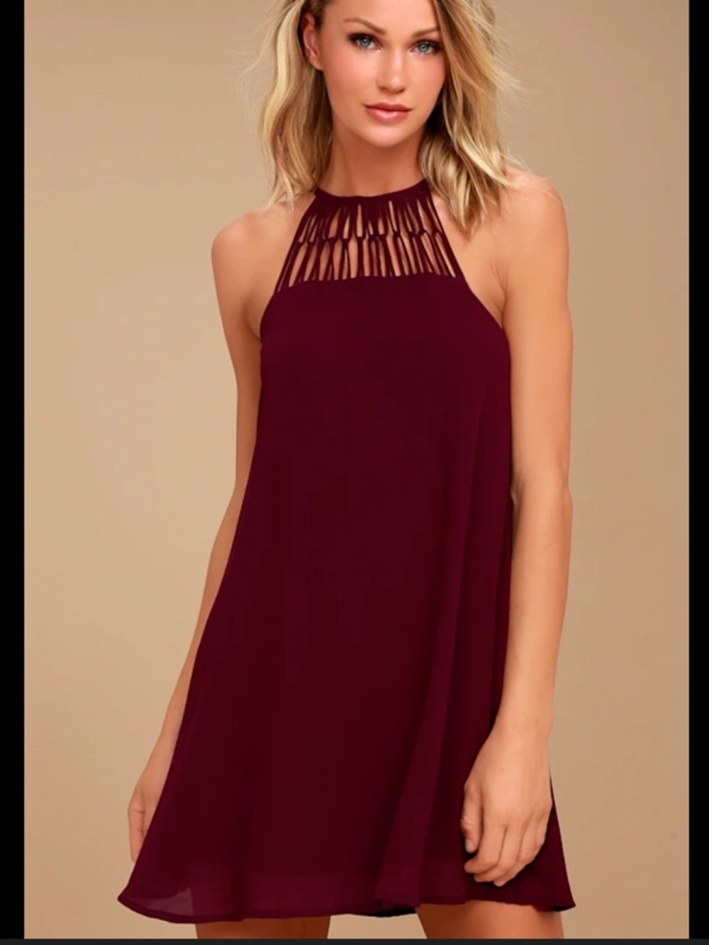 Lulu's Plum Halter Caged Swing Mini Dress